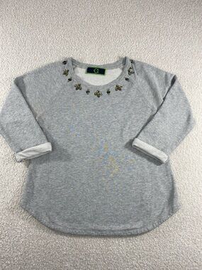 Womans Grey Embellished Crewneck Top